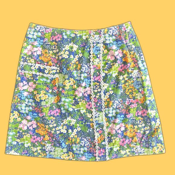 Vintage 80s Sandpiper Classics Pastel Cottagecore Floral Skirt size Womens 16 - Picture 1 of 10